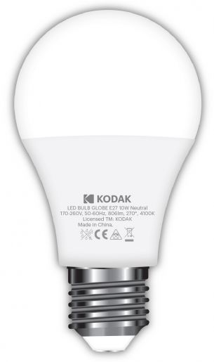 Лампа KODAK A60 E27 10W 220V Нейтр. Бел. 4100K Мат. н/Дым.