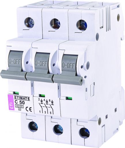 Автоматичний вимикач ETI, ETIMAT 6 3p C 50А 6кА (2145521)