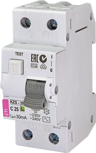 Диференційний автоматичний вимикач ETI, KZS-2M C 25/0,03 тип AC 10Ка (2173126) ПЗВ