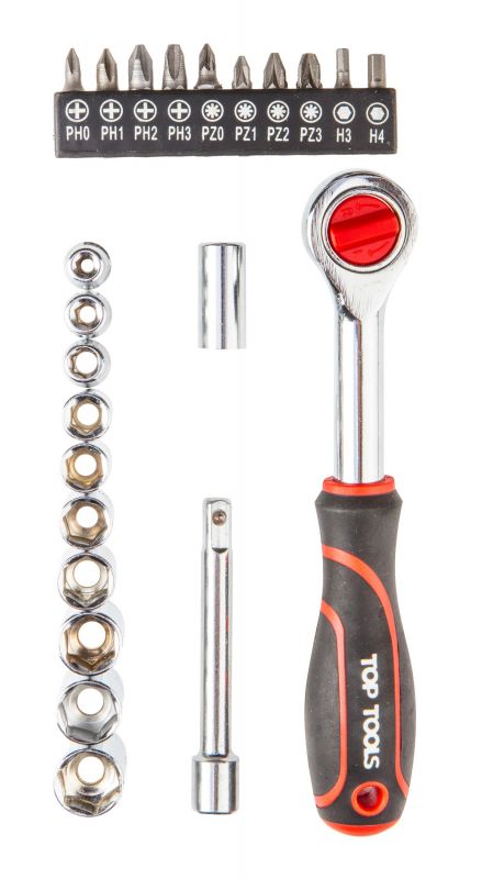 Набір торцевих головок Top Tools,  1/4 ", 23 одиниць Набір торцевих головок Top Tools,  1/4 ", 23 одиниць