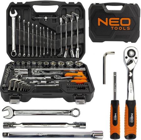 Набор инструментов Neo Tools, 1/2", 1/4", CrV, 77 единиц