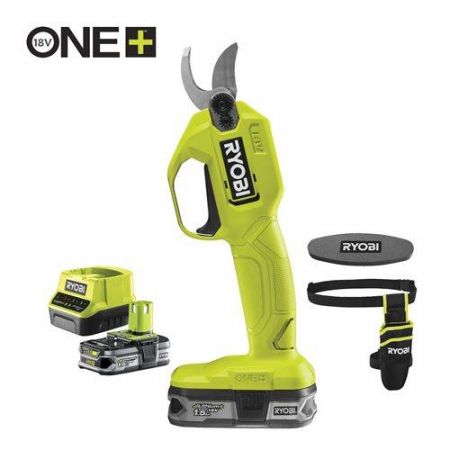 Секатор Ryobi RY18SCA-115P, аккумуляторный ONE+, 18В, АКБ 1.5 Ач, до 25 мм, с кобурой и точильным камнем