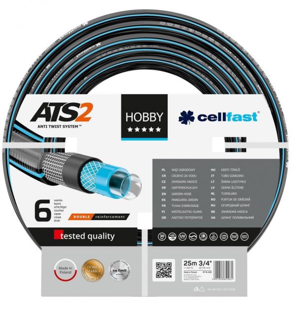 Шланг садовий Cellfast HOBBY ATS, 3/4", 25м, 6 шарів (16-220) Шланг садовий Cellfast HOBBY ATS, 3/4", 25м, 6 шарів (16-220)