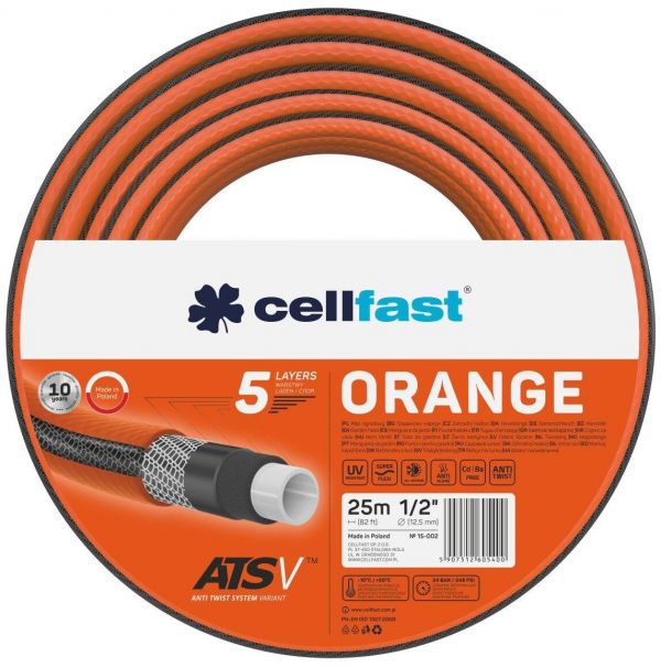 Шланг садовий Cellfast ORANGE, 1/2", 25м, 5 шарів (15-002) Шланг садовий Cellfast ORANGE, 1/2", 25м, 5 шарів (15-002)