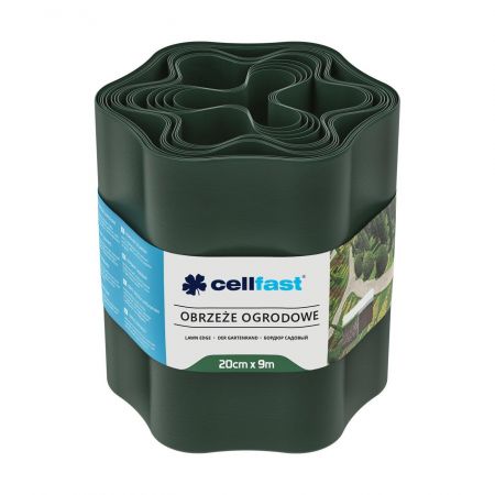 Стрічка газонна Cellfast, бордюрна, хвиляста, 20см, 9м, темно-зелена (30-023H)