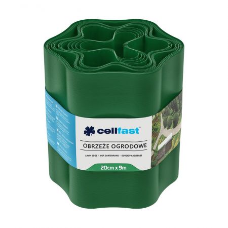 Стрічка газонна Cellfast, бордюрна, хвиляста, 20см, 9м, зелена (30-003H)