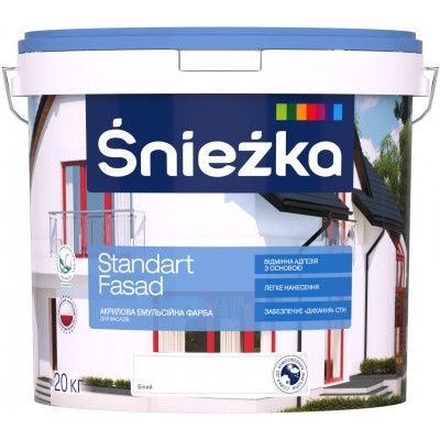 Акриловая эмульсионная краска для фасадов Sniezka Standart Fasad, 15л (20кг)