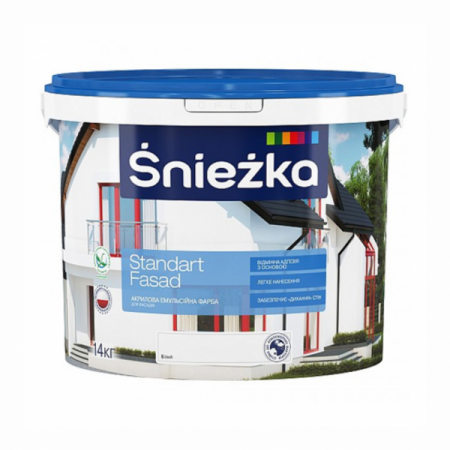 Акриловая эмульсионная краска для фасадов Sniezka Standart Fasad, 1л (1.4кг)
