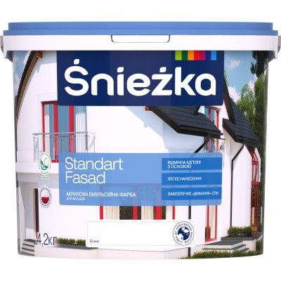 Акриловая эмульсионная краска для фасадов Sniezka Standart Fasad, 3л (4.2кг)
