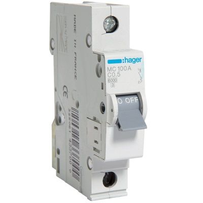 Автоматичний вимикач Hager 1P 6кА C-0.5A (MC100A)