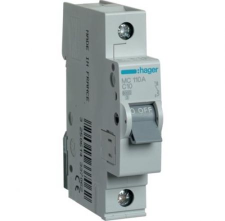 Автоматичний вимикач Hager 1P 6кА C-10A (MC110A)