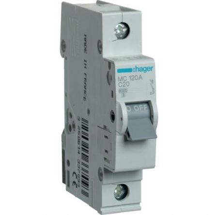 Автоматичний вимикач Hager 1P 6кА C-20A (MC120A)
