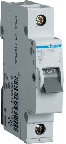 Автоматичний вимикач Hager 1P 6кА C-32A (MC132A)