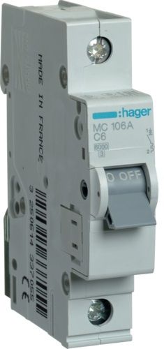 Автоматичний вимикач Hager 1P 6кА C-6A (MC106A)