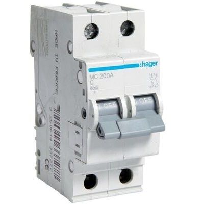 Автоматичний вимикач Hager 2P 6кА C-0.5A (MC200A)