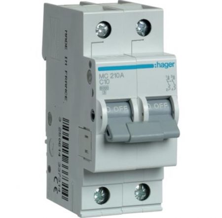 Автоматичний вимикач Hager 2P 6кА C-10A (MC210A)