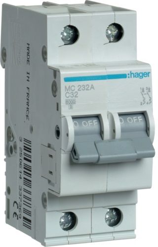 Автоматичний вимикач Hager 2P 6кА C-32A (MC232A)