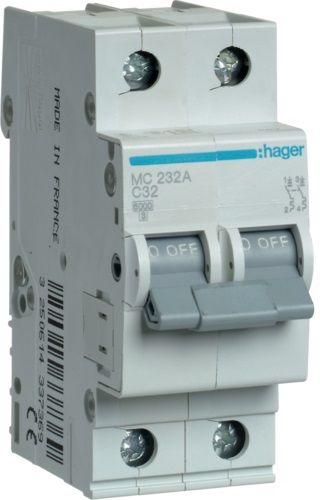 Автоматичний вимикач Hager 2P 6кА C-32A (MC232A) Автоматичний вимикач Hager 2P 6кА C-32A (MC232A)