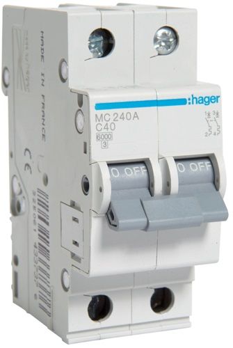 Автоматичний вимикач Hager 2P 6кА C-40A (MC240A)