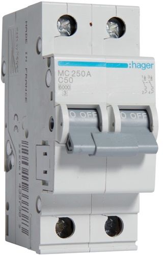 Автоматичний вимикач Hager 2P 6кА C-50A (MC250A)