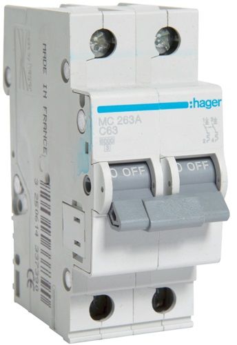Автоматичний вимикач Hager 2P 6кА C-63A (MC263A)