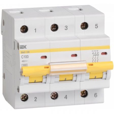Автоматичний вимикач IEK BA47-100 3p 100A 10кА C, (MVA40-3-100-C)