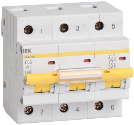 Автоматичний вимикач IEK BA47-100 3p 63A 10кА C, (MVA40-3-063-C)