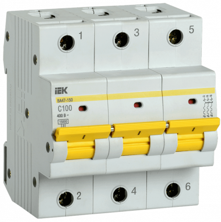 Автоматичний вимикач IEK BA47-150 3p 100A 15кА C, (MVA50-3-100-C)