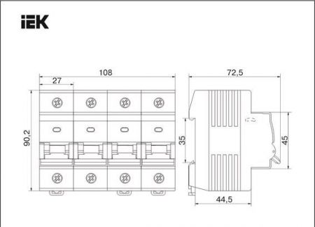 Автоматичний вимикач IEK BA47-150 4p 125A 15кА C, (MVA50-4-125-C)