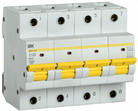 Автоматичний вимикач IEK BA47-150 4p 125A 15кА C, (MVA50-4-125-C)