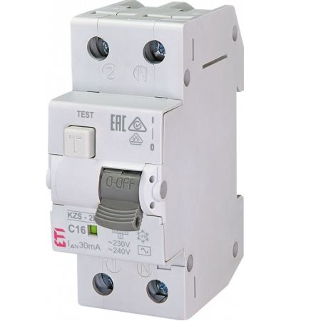 Диференційний автоматичний вимикач ETI, KZS-2M C 16/0,03 тип AC 10кА (2173124) ПЗВ