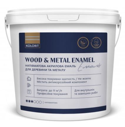 Емаль Kolorit  Wood and Metal Enamel, база A білий напівмат, 0.9л (4823046206573)