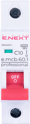 Модульний автоматичний вимикач E.NEXT (e.mcb.pro.60.1.C 10 new) 1p, 10А, C, 6кА (p042007)