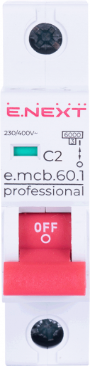 Модульний автоматичний вимикач E.NEXT (e.mcb.pro.60.1.C 2 new) 1p, 2А, C, 6кА (p042002)