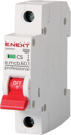 Модульний автоматичний вимикач E.NEXT (e.mcb.pro.60.1.C 5 new) 1p, 5А, C, 6кА (p042005)