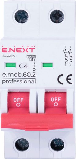 Модульный автоматический выключатель E.NEXT (e.mcb.pro.60.2.C 4 new) 2p, 4А, C, 6кА (p042044)