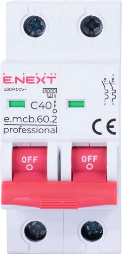 Модульний автоматичний вимикач E.NEXT (e.mcb.pro.60.2.C 40 new) 2p, 40А, C, 6кА (p042021)
