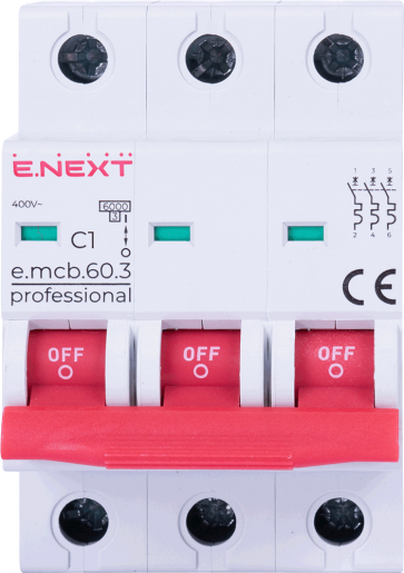 Модульний автоматичний вимикач E.NEXT (e.mcb.pro.60.3.C 1 new) 3p, 1А, C, 6кА (p042024)