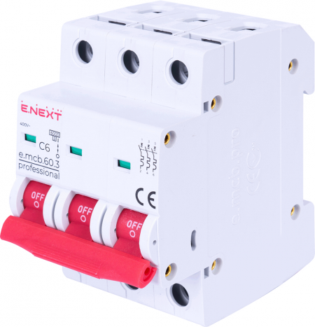 Модульный автоматический выключатель E.NEXT (e.mcb.pro.60.3.C 6 new) 3p, 6А, C, 6кА (p042029)