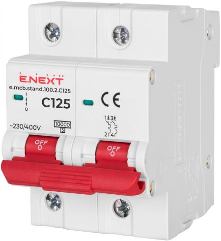 Модульний автоматичний вимикач E.NEXT (e.mcb.stand.100.2.C125) 2p, 125А, C, 10кА (s002211)