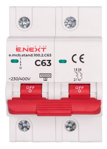 Модульний автоматичний вимикач E.NEXT (e.mcb.stand.100.2.C63) 2p, 63А, C, 10кА (s002208)