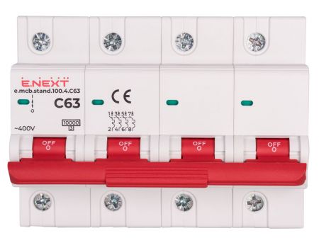Модульний автоматичний вимикач E.NEXT (e.mcb.stand.100.4.C63) 4p, 63А, C, 10кА (s002216)