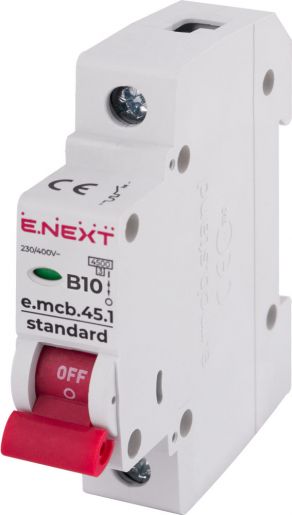 Модульний автоматичний вимикач E.NEXT (e.mcb.stand.45.1.B10), 1p, 10А, B, 4,5кА (s001007)
