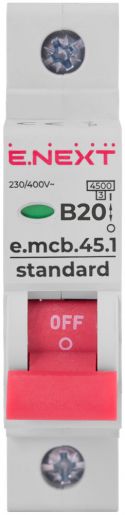 Модульний автоматичний вимикач E.NEXT (e.mcb.stand.45.1.B20), 1p, 20А, B, 4,5кА (s001009)