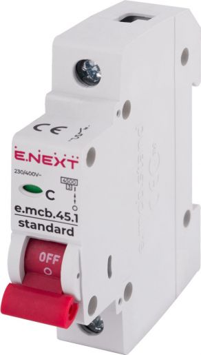 Модульний автоматичний вимикач E.NEXT (e.mcb.stand.45.1.C13), 1p, 13А, C, 4,5кА (s002057)