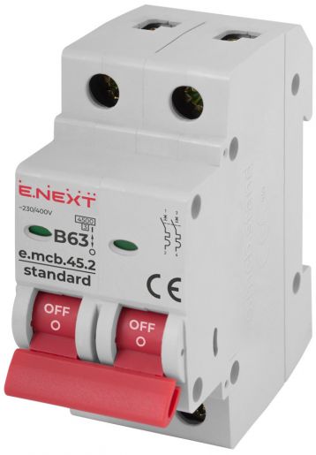 Модульний автоматичний вимикач E.NEXT (e.mcb.stand.45.2.B63), 2p, 63А, B, 4,5кА (s001023)