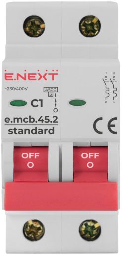 Модульний автоматичний вимикач E.NEXT, 2p, 1А, C, 4.5кА (s002054)