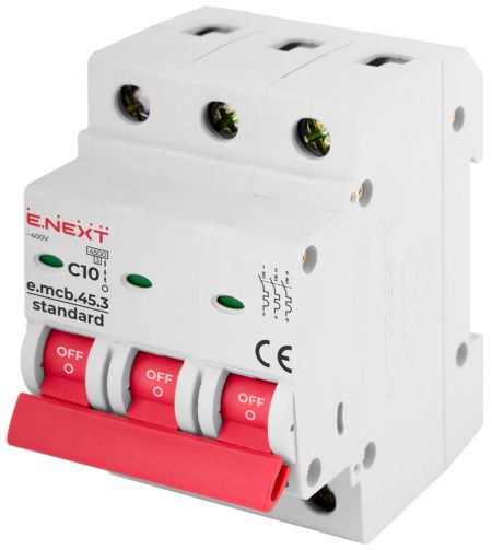 Модульний автоматичний вимикач E.NEXT (e.mcb.stand.45.3.C10), 3p, 10А, C, 4,5кА (s002030)