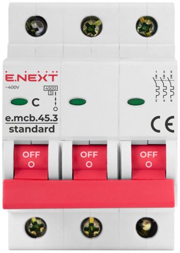 Модульний автоматичний вимикач E.NEXT (e.mcb.stand.45.3.C13), 3p, 13А, C, 4,5кА (s002059)