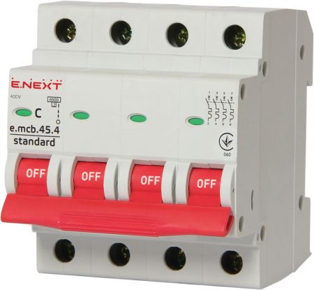 Модульный автоматический выключатель E.NEXT (e.mcb.stand.45.4.C6), 4р, 6А, C, 4,5 кА (s002060)